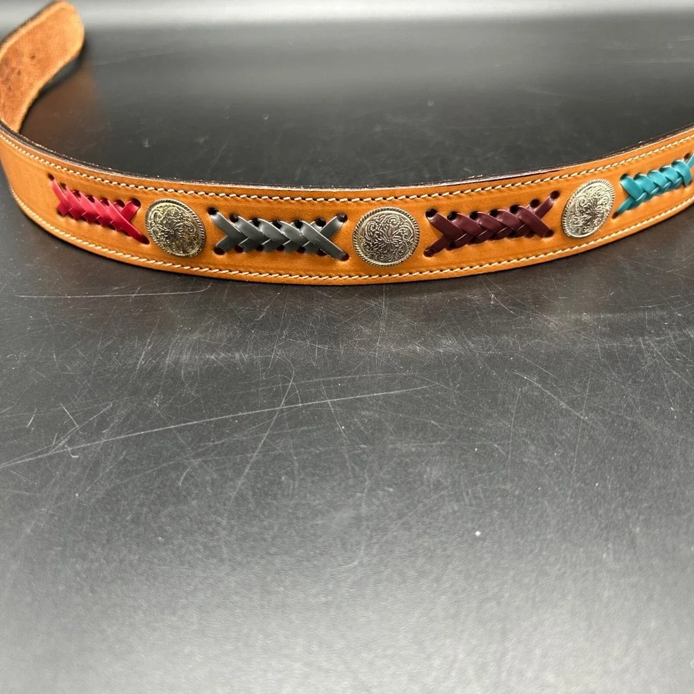 Tex Tan Cowhide Leather Native Southwestern Colorful Woven‎ Belt Size 24 USA
